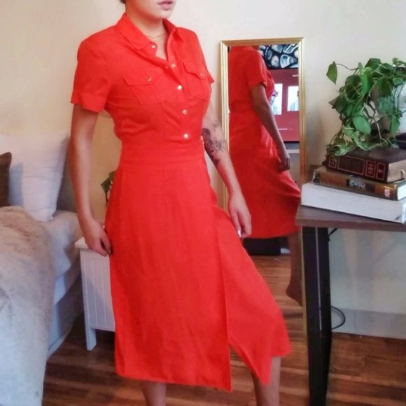 NEW YORK & COMPANY Tangerine Shirtdress XS EUC - Picture 3 of 9